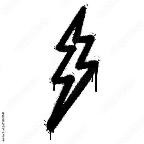 Spray Painted Graffiti electric lightning bolt symbol Sprayed isolated with a white background. graffiti electric lightning bolt icon with over spray in black over white. Vector illustration.