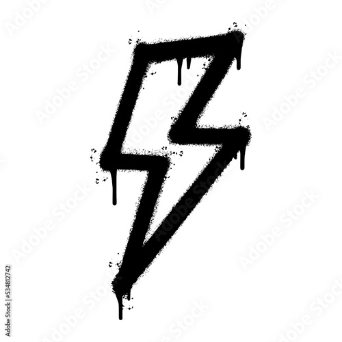 Spray Painted Graffiti electric lightning bolt symbol Sprayed isolated with a white background. graffiti electric lightning bolt icon with over spray in black over white. Vector illustration. © Doa Bunda