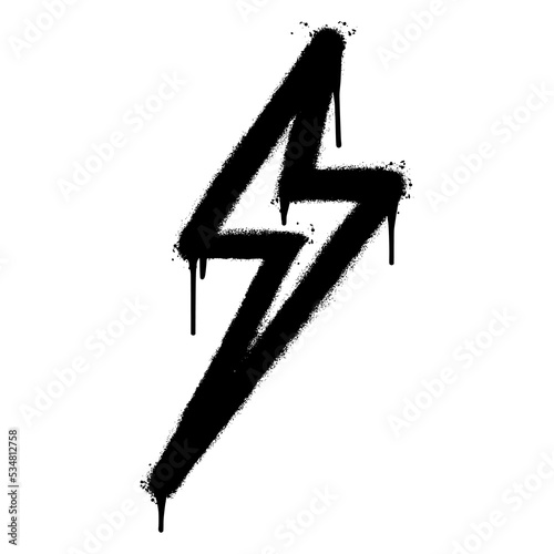 Spray Painted Graffiti electric lightning bolt symbol Sprayed isolated with a white background. graffiti electric lightning bolt icon with over spray in black over white. Vector illustration.