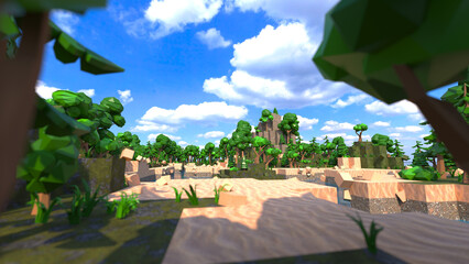 Rollo Minecraft Low Poly Tropeninsel im blauen Meer  © Дима Пучков