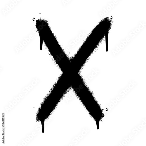 Spray Painted Graffiti font X Sprayed isolated with a white background. graffiti font X with over spray in black over white. Vector illustration.