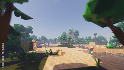 Low Poly island in ocean, Minecraft style in 8K