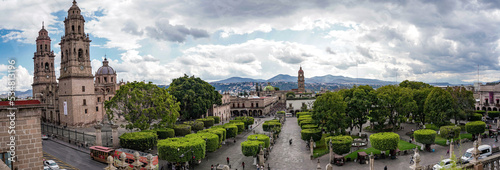 Aerial: beautiful view of the landscape and the city of Morelia, Michoacan, Mexico. Drone view
 photo