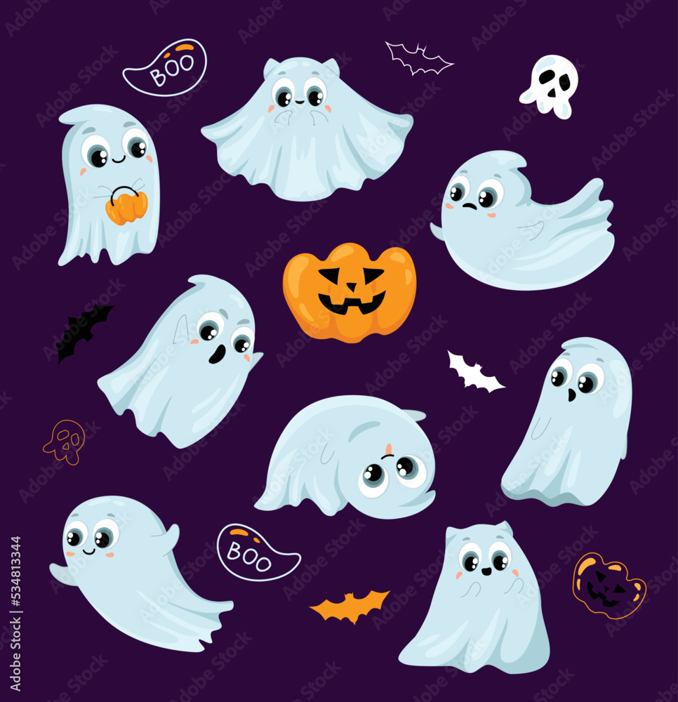 Set of cute funny ghosts Set of cute funny ghosts
