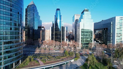 Sanhattan Finance Center At Santiago Metropolitan Region Chile. South America Trip. Outdoors Of South America Buildings. Skyscrapers Landscape. Touristic South America Offices. photo
