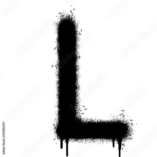 Spray Painted Graffiti font L Sprayed isolated with a white background. graffiti font L with over spray in black over white. Vector illustration. photo