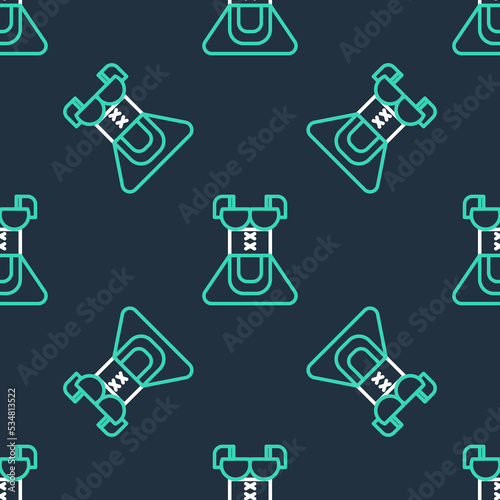 Line Traditional Oktoberfest folk costume for women called dirndl icon isolated seamless pattern on black background. Traditional Bavarian clothing. Vector