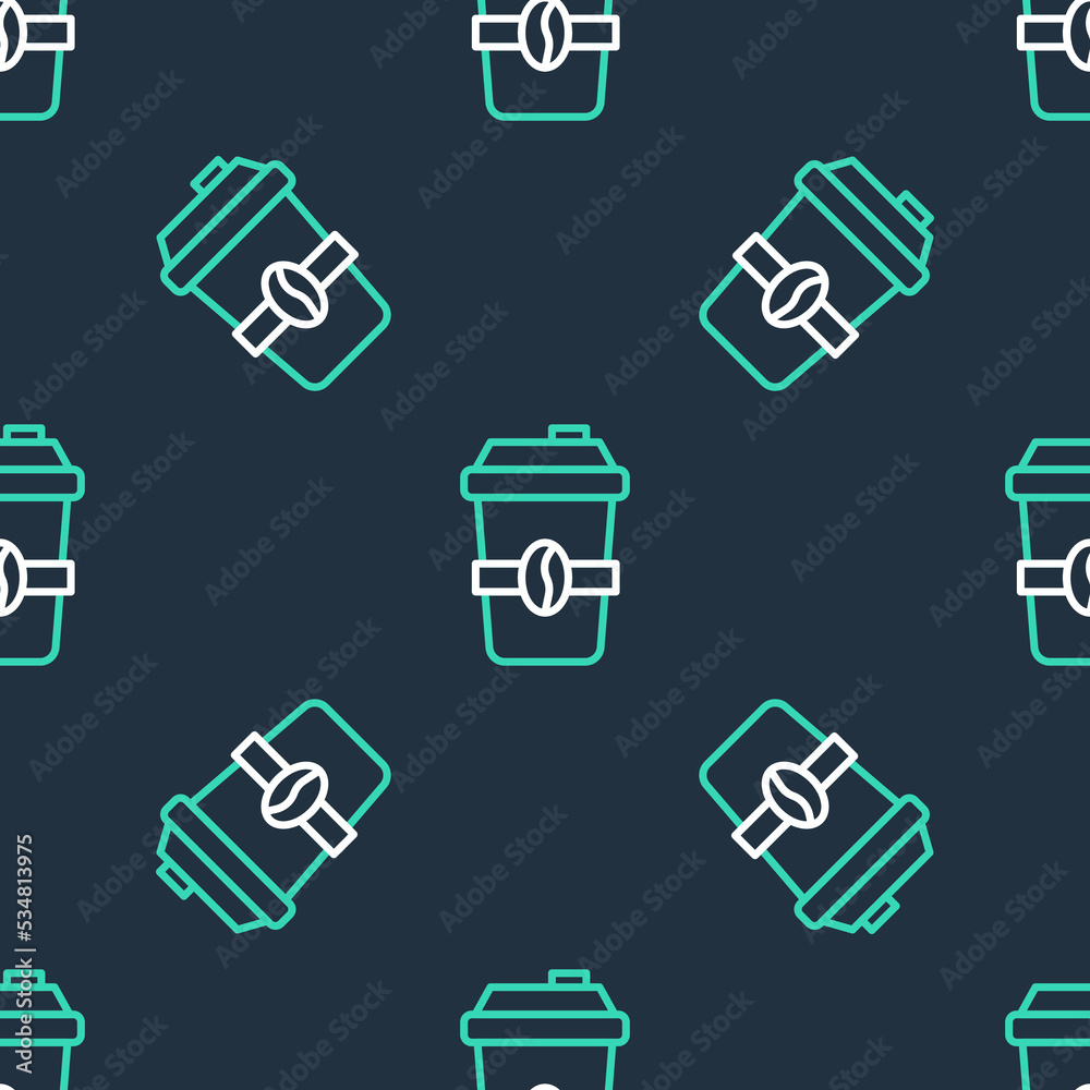 Line Coffee cup to go icon isolated seamless pattern on black background. Vector Line Coffee cup to go icon isolated seamless pattern on black background. Vector