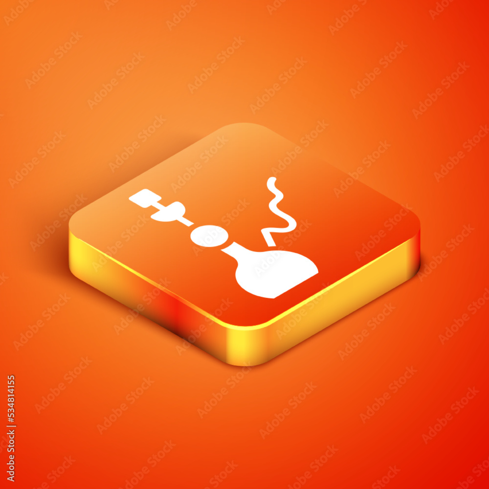 Isometric Hookah icon isolated on orange background. Vector