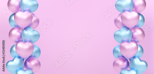 3d bouquet, bunch of realistic pink and blue balloons flying. Vector illustration for card, Baby shower, gender reveal party Invitation, design, flyer, poster, decor, banner, web, advertising