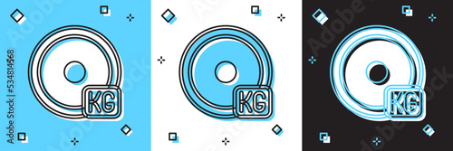 Set Weight plate icon isolated on blue and white, black background. Equipment for bodybuilding sport, workout exercise and fitness. Vector