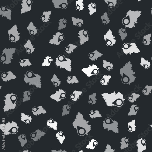 Grey South Korea map icon isolated seamless pattern on black background. Vector