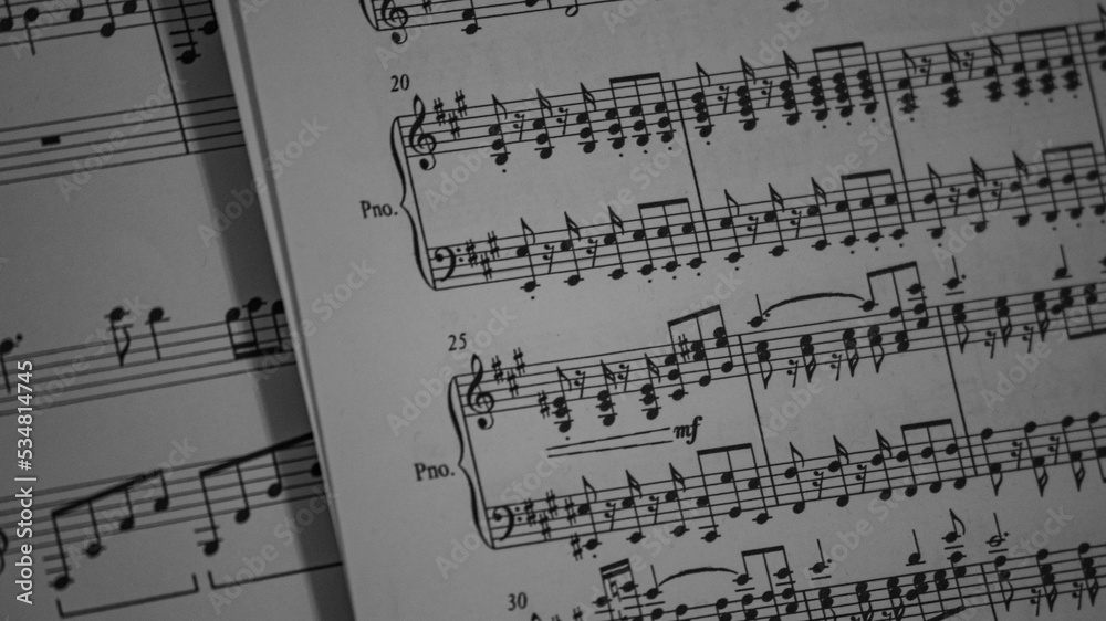 Obraz premium Music notes on a sheet music. Notes with playing octaves