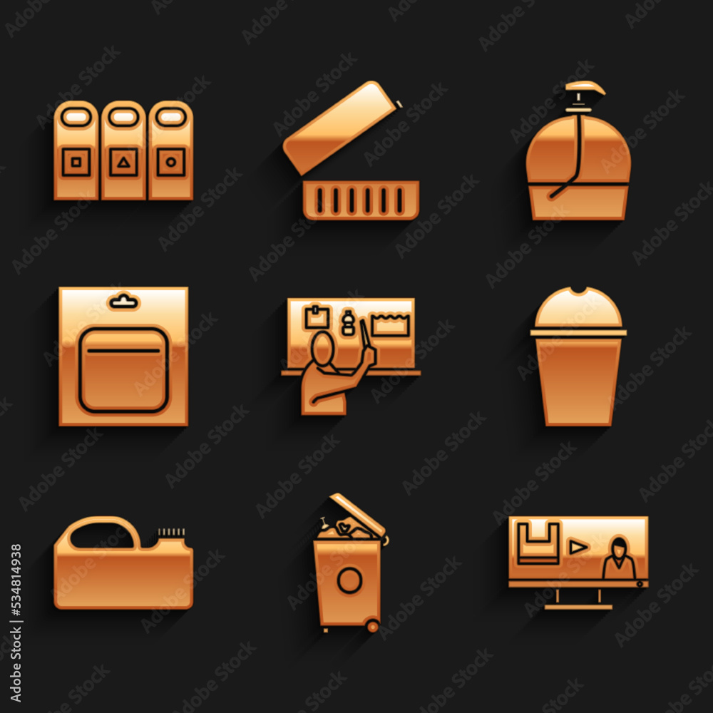 Set Stop plastic pollution, Trash can, Paper glass water, Canister for machine oil, Battery pack, Bottle of liquid soap and garbage cans sorted icon. Vector Set Stop plastic pollution, Trash can, Paper glass water, Canister for machine oil, Battery pack, Bottle of liquid soap and garbage cans sorted icon. Vector