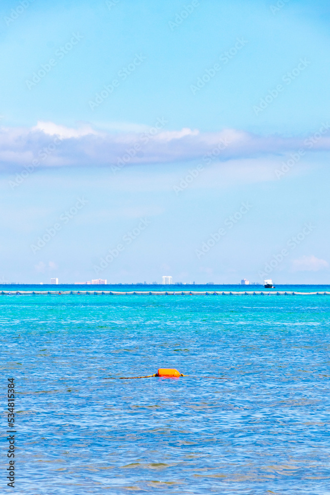 Tropical landscape panorama view to Cozumel island cityscape Mexico.