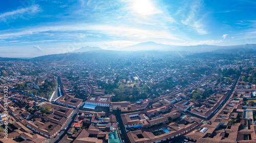Aerial: Patzcuaro epic view of the landscape and cityscape. Drone view 