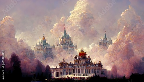 Cloudy palace kingdom fantasy illutstration
