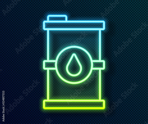 Glowing neon line Bio fuel barrel icon isolated on black background. Eco bio and canister. Green environment and recycle. Vector