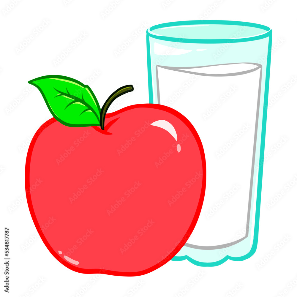 Apple and Glass of Milk Illustration Apple and Glass of Milk Illustration