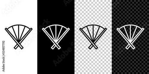 Set line Traditional paper chinese or japanese folding fan icon isolated on black and white, transparent background. Vector