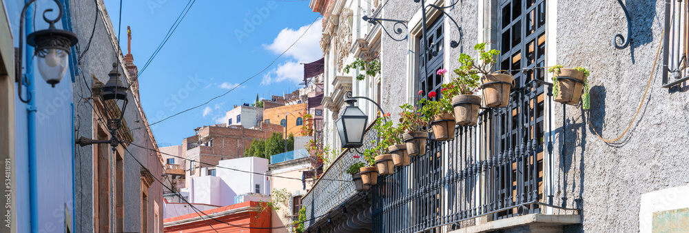 Panorama view of the building in the streets of Guanajuato 