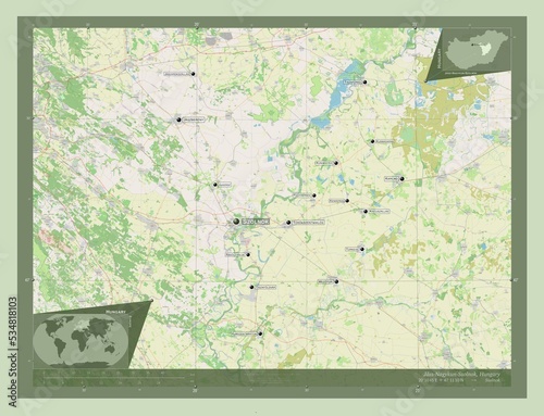 Jasz-Nagykun-Szolnok, Hungary. OSM. Labelled points of cities photo