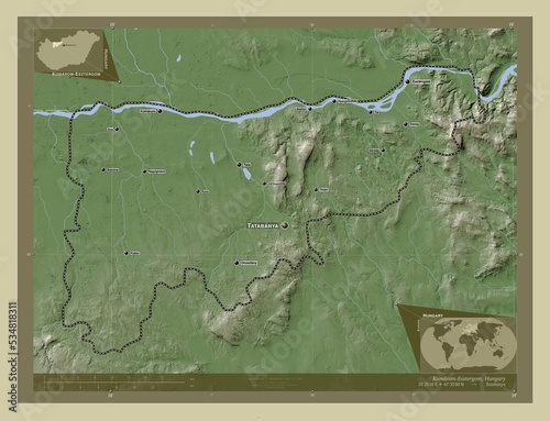 Komarom-Esztergom, Hungary. Labelled points of cities photo