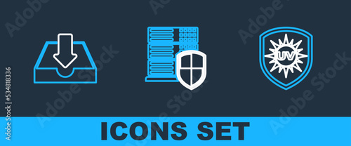 Set line UV protection, Shit and Smartphone with shield icon. Vector