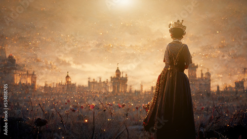 Tableau sur toile The queen of the United Kingdom hailed by the people of England with roses and candles, in the remembrance ceremony
