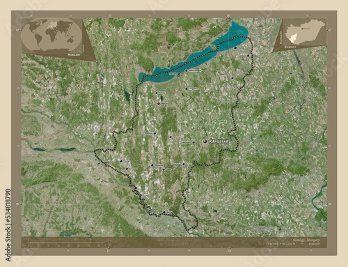 Somogy, Hungary. High-res satellite. Labelled points of cities photo