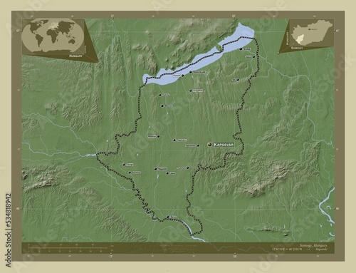 Somogy, Hungary. Labelled points of cities photo