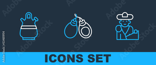 Set line Bullfight, matador, Sangria pitcher and Castanets icon. Vector