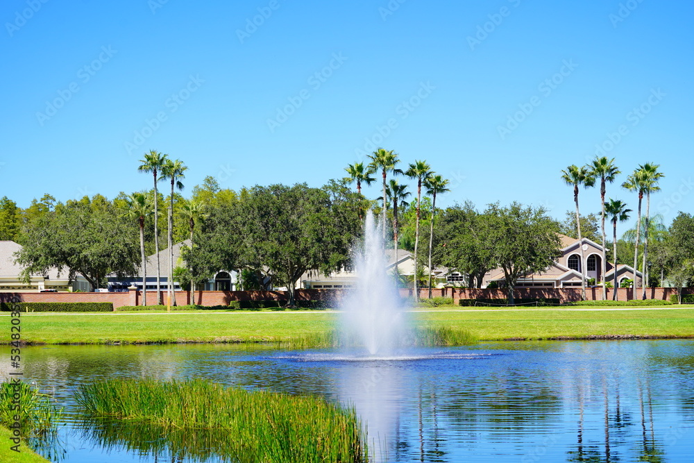 A beautiful clear blue community pond or lake