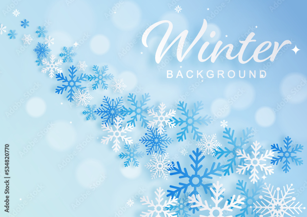 Snowflakes design for winter with snowflakes paper cut style on color background Snowflakes design for winter with snowflakes paper cut style on color background