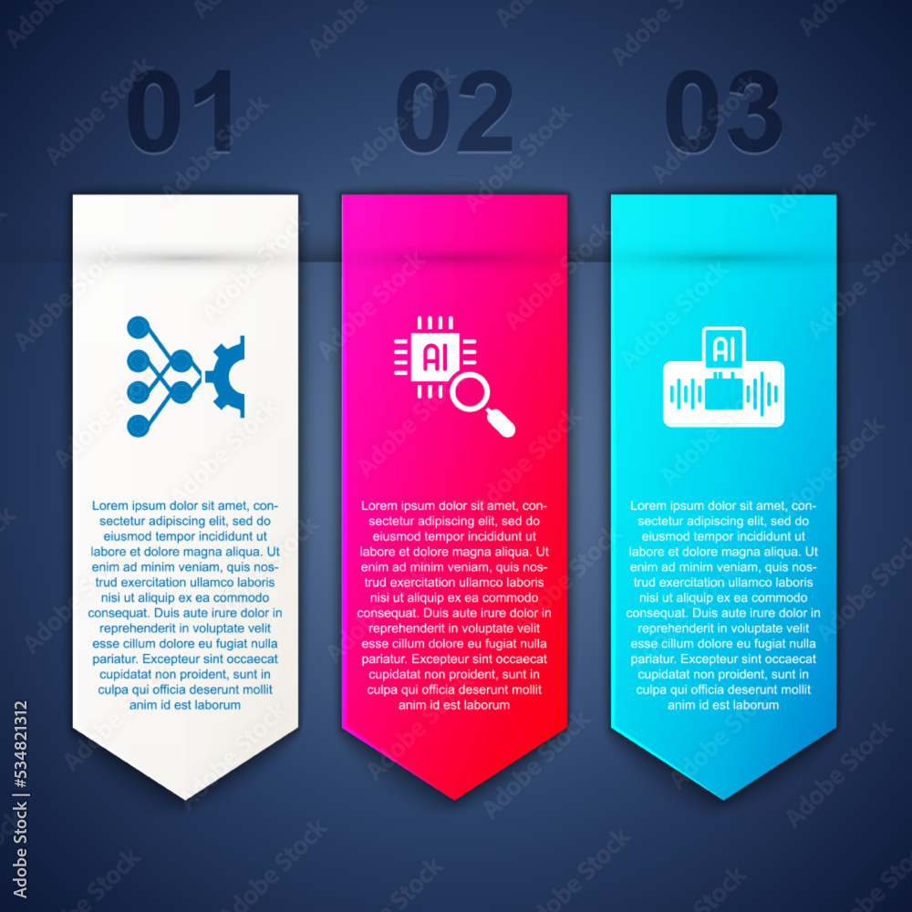 Set Neural network, Processor CPU and Artificial intelligence AI. Business infographic template. Vector Set Neural network, Processor CPU and Artificial intelligence AI. Business infographic template. Vector