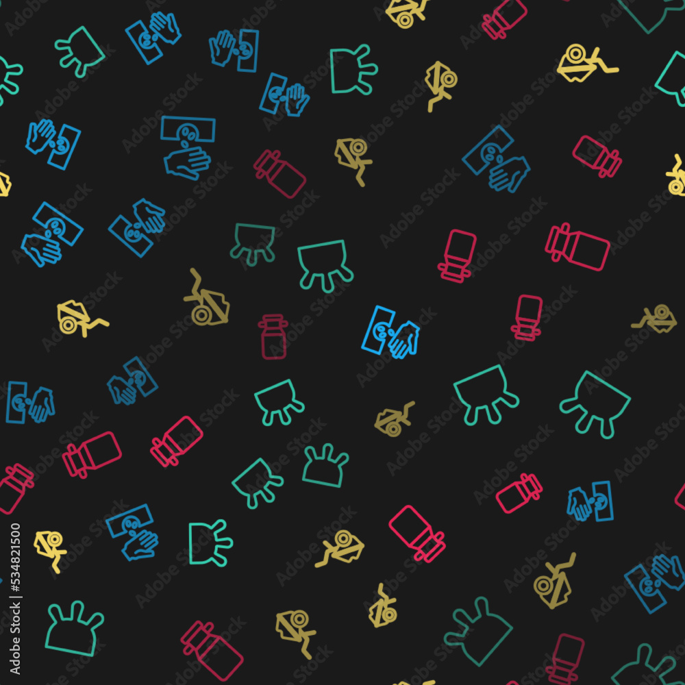 Set line Seeds, Udder, Wheelbarrow with dirt and Can container for milk on seamless pattern. Vector Set line Seeds, Udder, Wheelbarrow with dirt and Can container for milk on seamless pattern. Vector