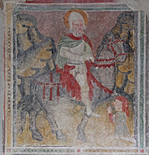 Sant'Ippolito torna dalla crociata. Affresco nella chiesetta dei Santi Ippolito e Cassiano a Castel Tesino (Trentino)