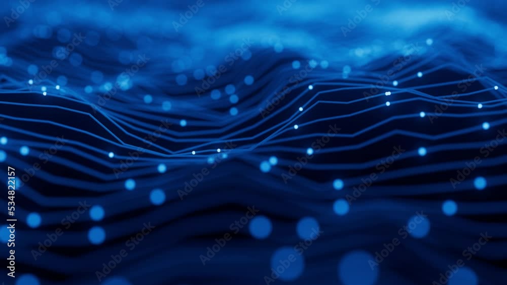 4K Abstract Wave Background. Digital Blue Background With Dot And Line ...