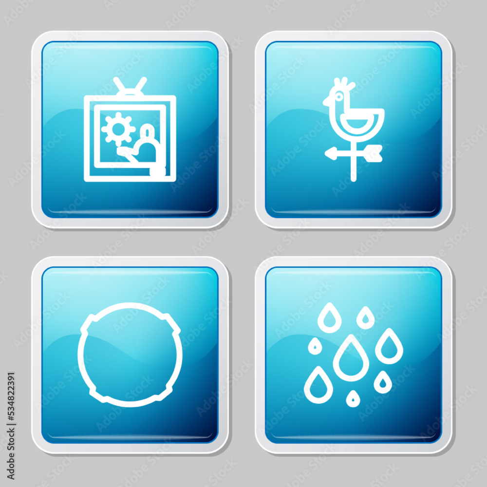 Set line Weather forecast, Rooster weather vane, Moon and Water drop icon. Vector Set line Weather forecast, Rooster weather vane, Moon and Water drop icon. Vector
