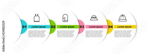 Set line Sleeveless T-shirt, Christmas mitten, Elegant women hat and Winter. Business infographic template. Vector