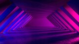 Futuristic Sci Fi Neon Tunnel With Pink And Blue Neon Light. Glowing Colorful Light Coming Through The Corridor. 3D render
