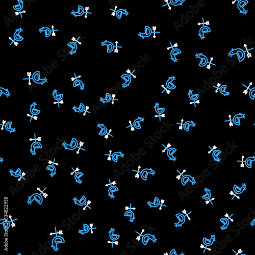 Line Rooster weather vane icon isolated seamless pattern on black background. Weathercock sign. Windvane rooster. Vector