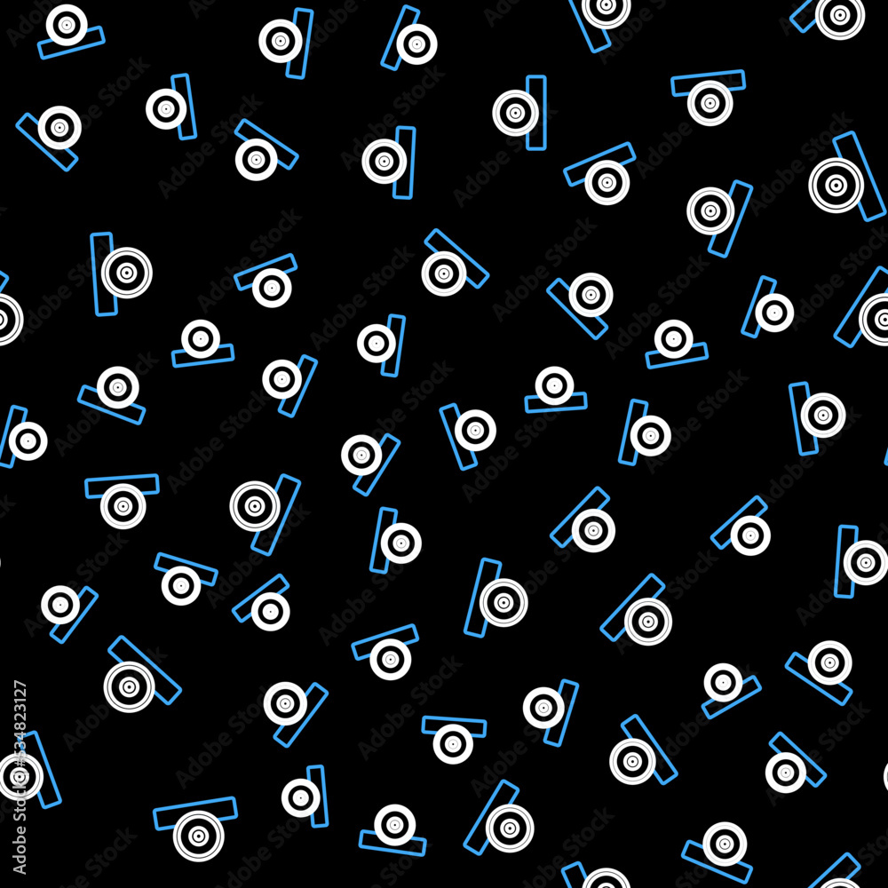 Line Otolaryngological head reflector icon isolated seamless pattern on black background. Equipment for inspection the patients ear, throat and nose. Vector