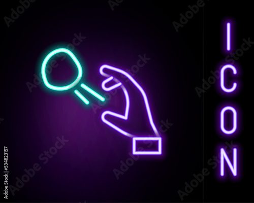 Glowing neon line Hooligan shooting small stones icon isolated on black background. Demonstrator. Colorful outline concept. Vector