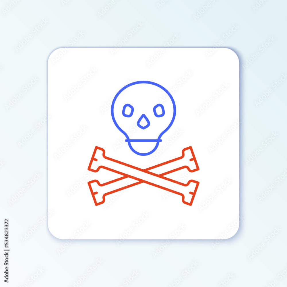 Line Skull on crossbones icon isolated on white background. Happy Halloween party. Colorful outline concept. Vector Line Skull on crossbones icon isolated on white background. Happy Halloween party. Colorful outline concept. Vector