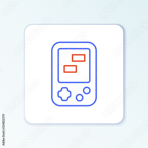 Line Portable tetris electronic game icon isolated on white background. Vintage style pocket brick game. Interactive playing device. Colorful outline concept. Vector