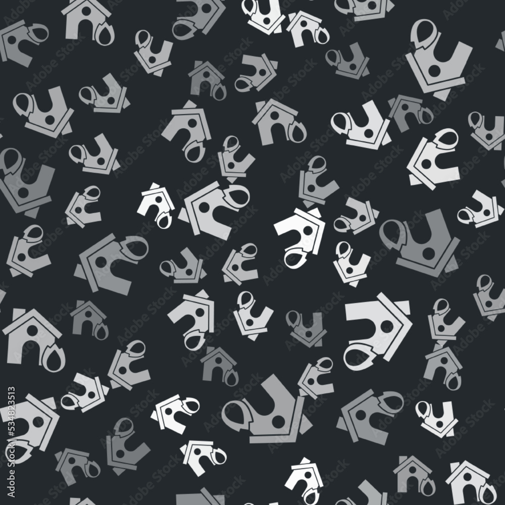 Grey Fire in burning house icon isolated seamless pattern on black background. Insurance concept. Security, safety, protection, protect concept. Vector.