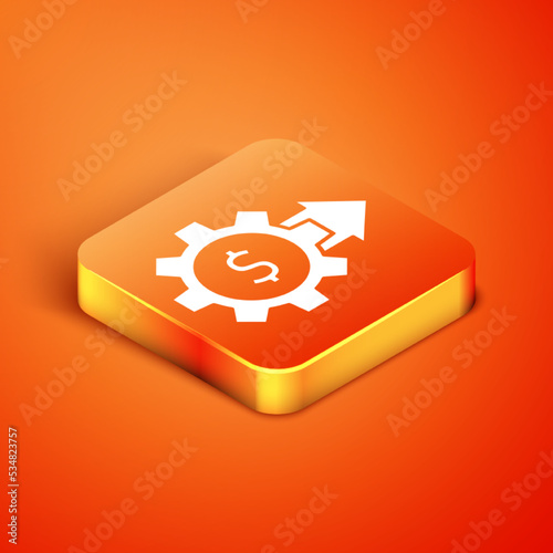 Isometric Gear with dollar symbol icon isolated on orange background. Business and finance conceptual icon. Vector