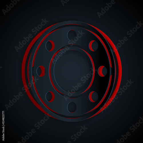Paper cut Bicycle ball bearing icon isolated on black background. Paper art style. Vector