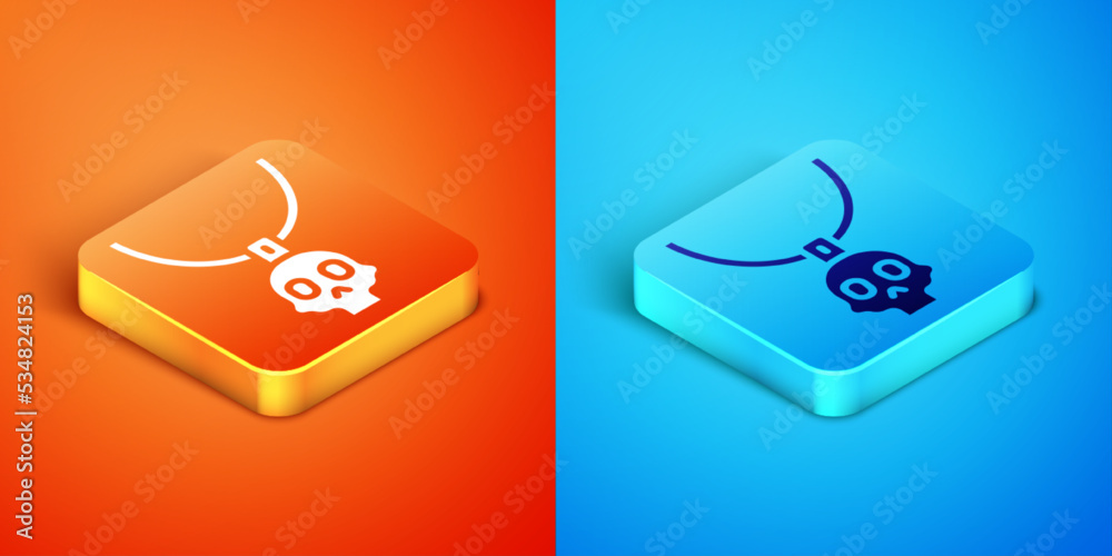 Isometric Necklace amulet icon isolated on orange and blue background. Vector Isometric Necklace amulet icon isolated on orange and blue background. Vector